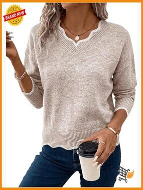 Long Sleeve Knitted V-Neck Pullover Loose Sweater